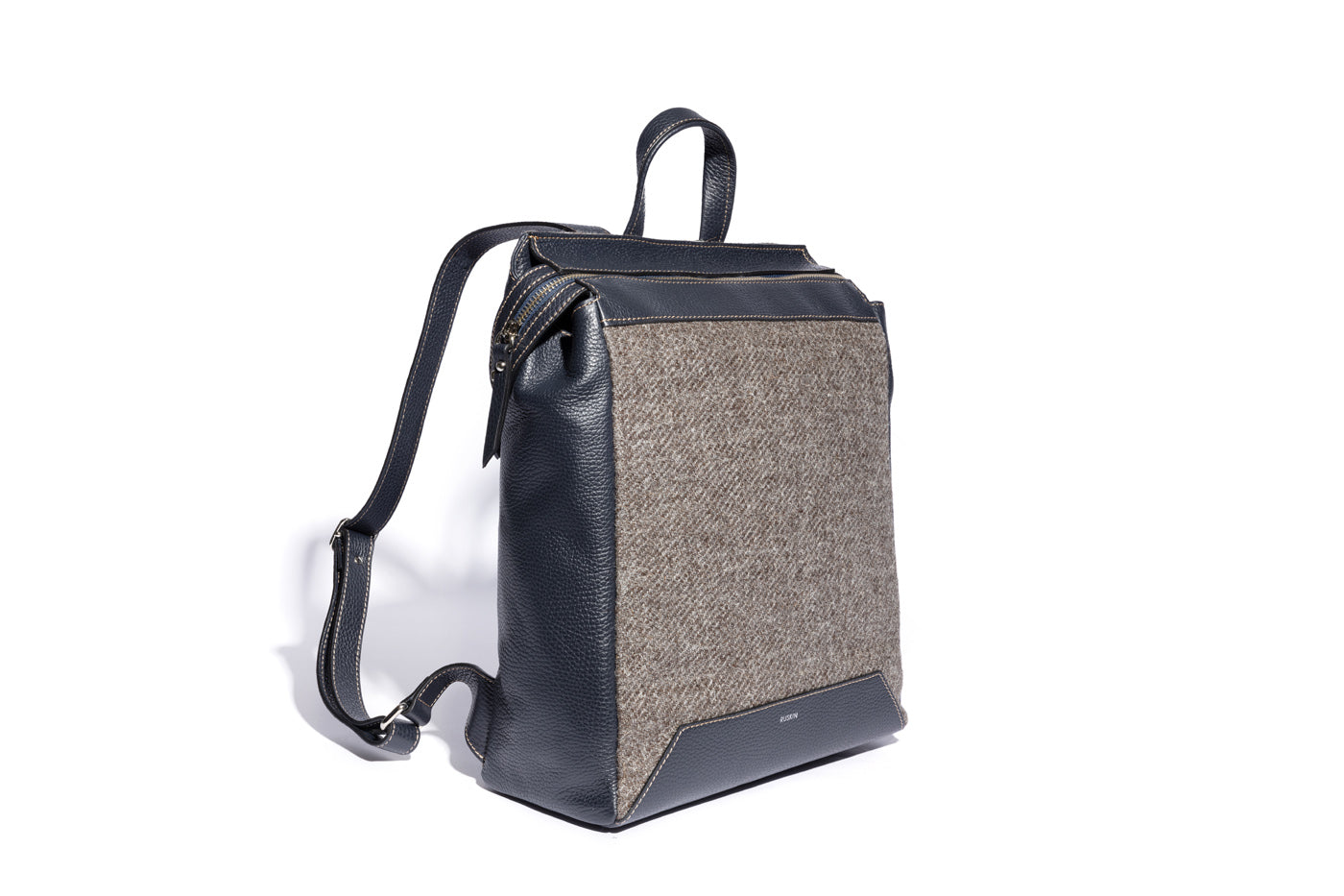 Hopper in Oxford Blue Leather & Tweed