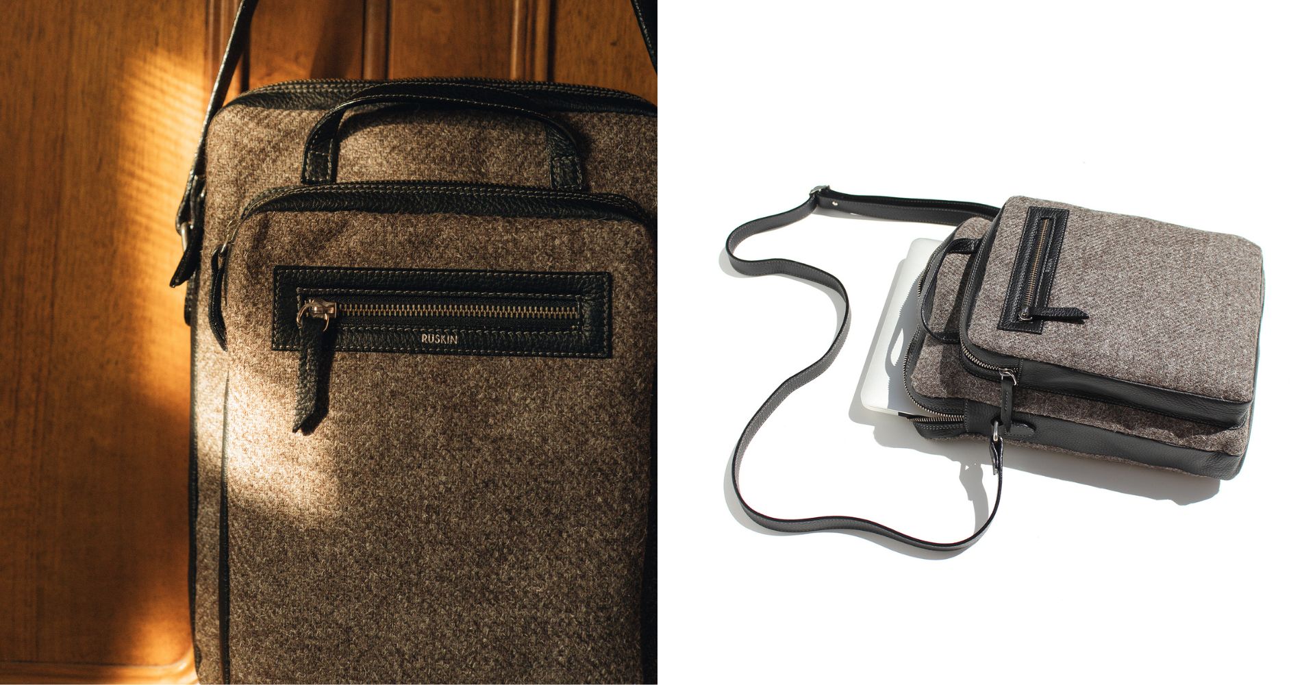 The Elvet in Black Leather & Tweed