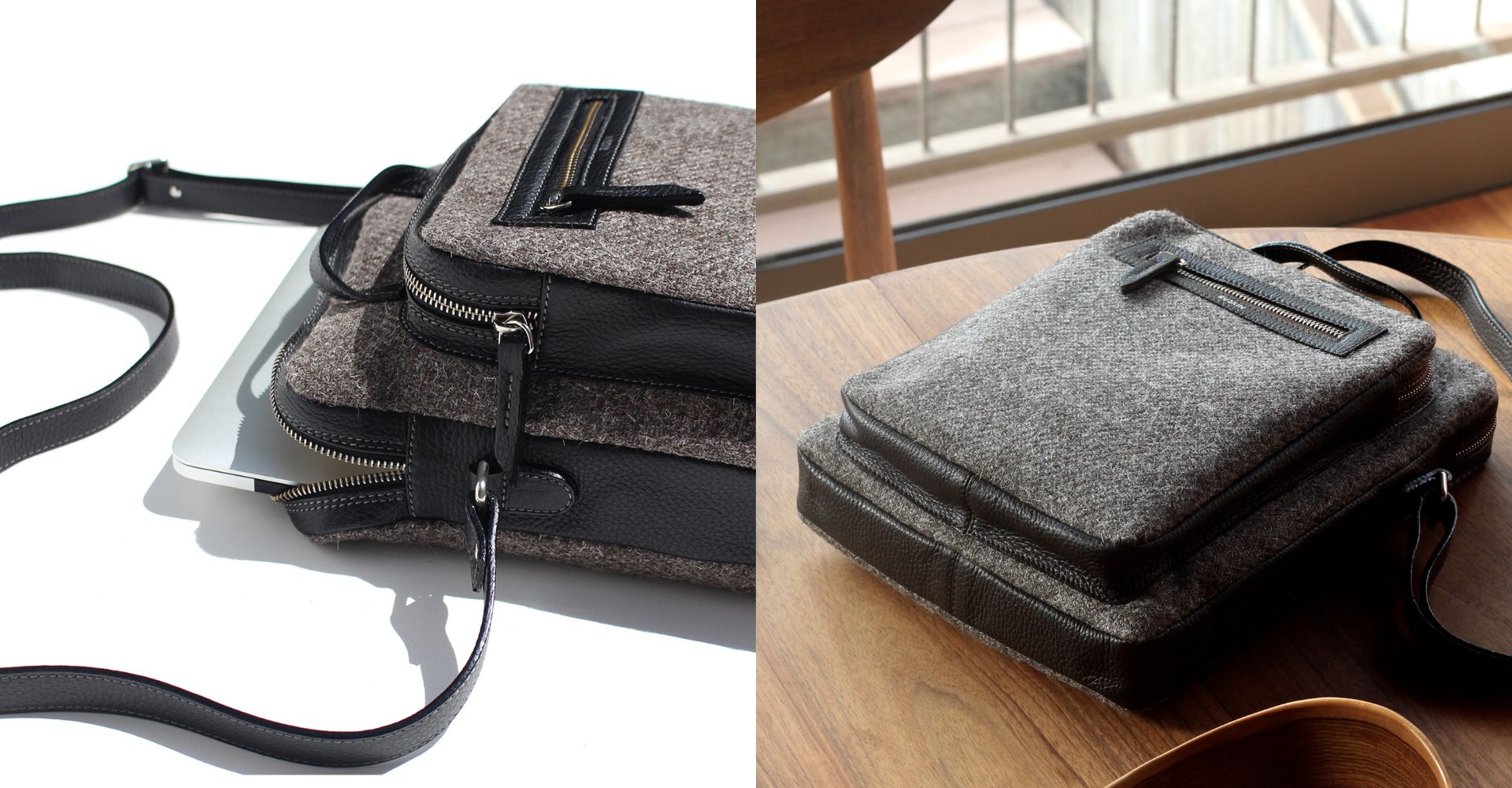 The Elvet in Black Leather & Tweed