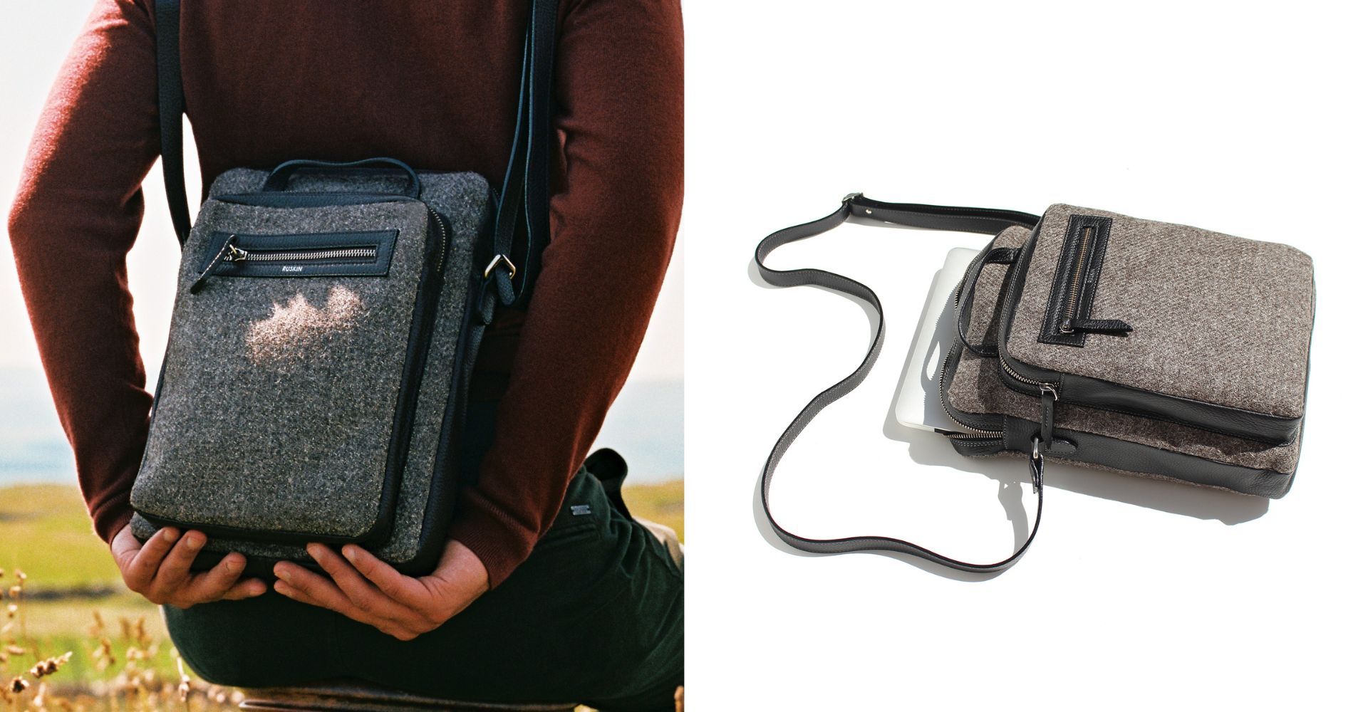 The Elvet in Black Leather & Tweed