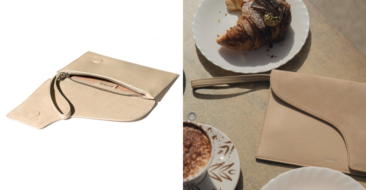 Camille Clutch in Soft Stone Leather and Suede