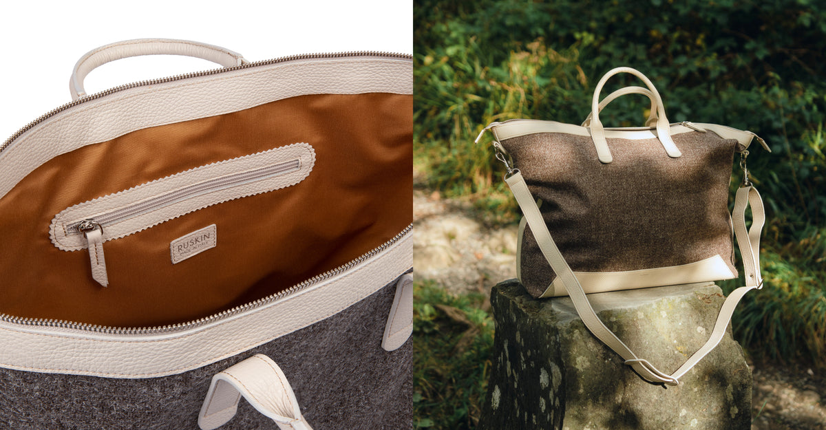 The Quentin Weekender in Cream Leather & Tweed