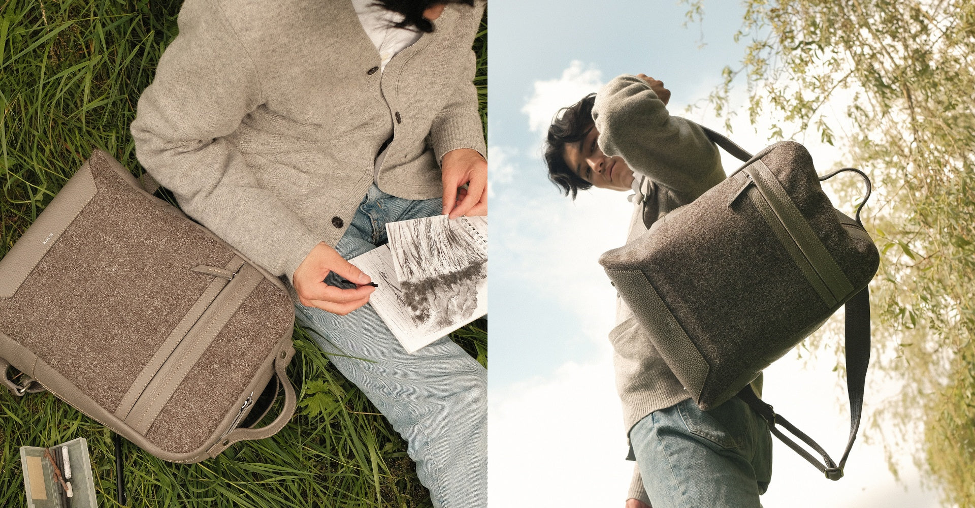 The Kepler in Mud Leather & Tweed