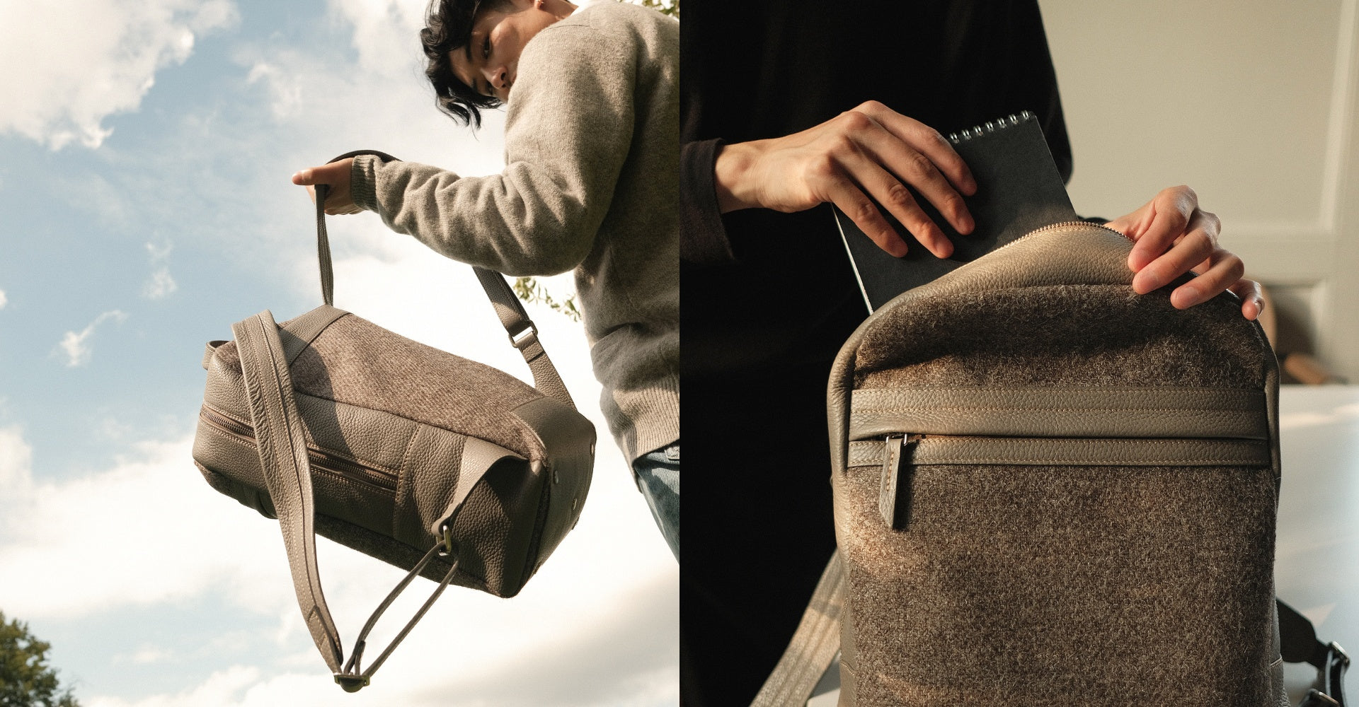 The Kepler in Mud Leather & Tweed