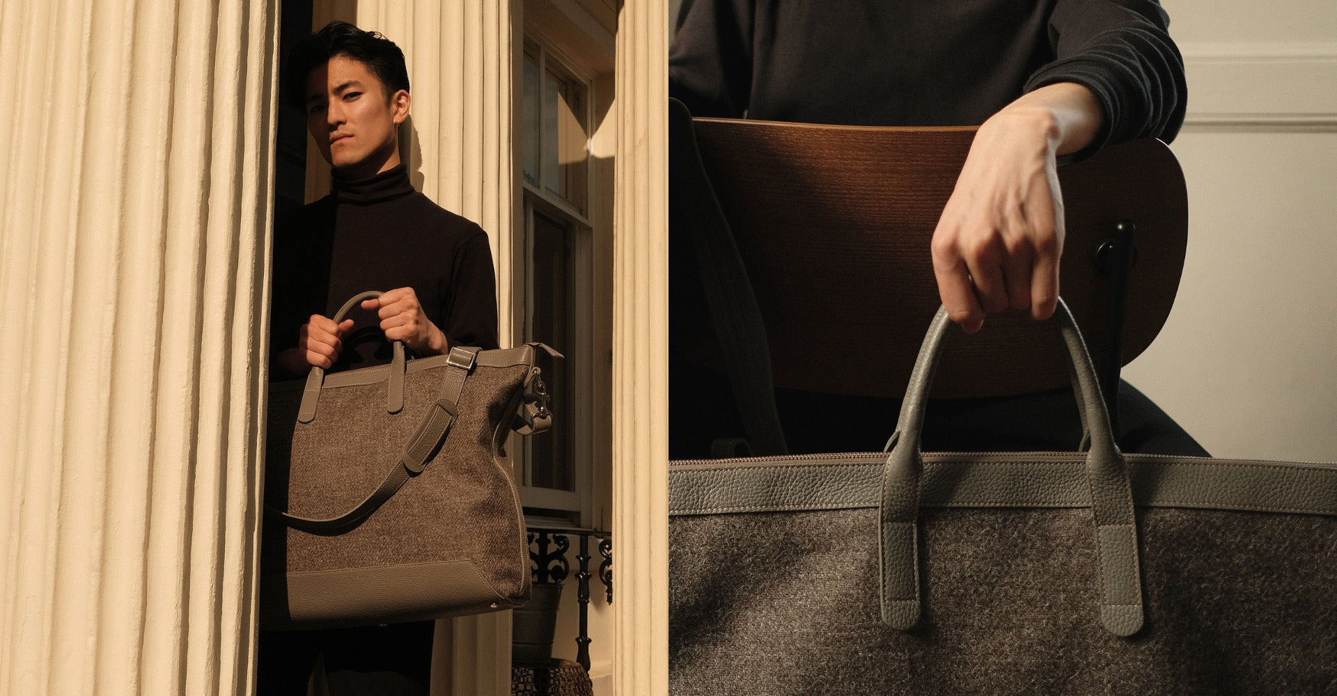 The Quentin Weekender in Mud Leather & Tweed