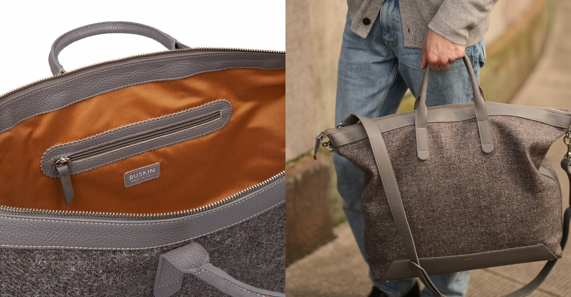The Quentin Weekender in Mud Leather & Tweed