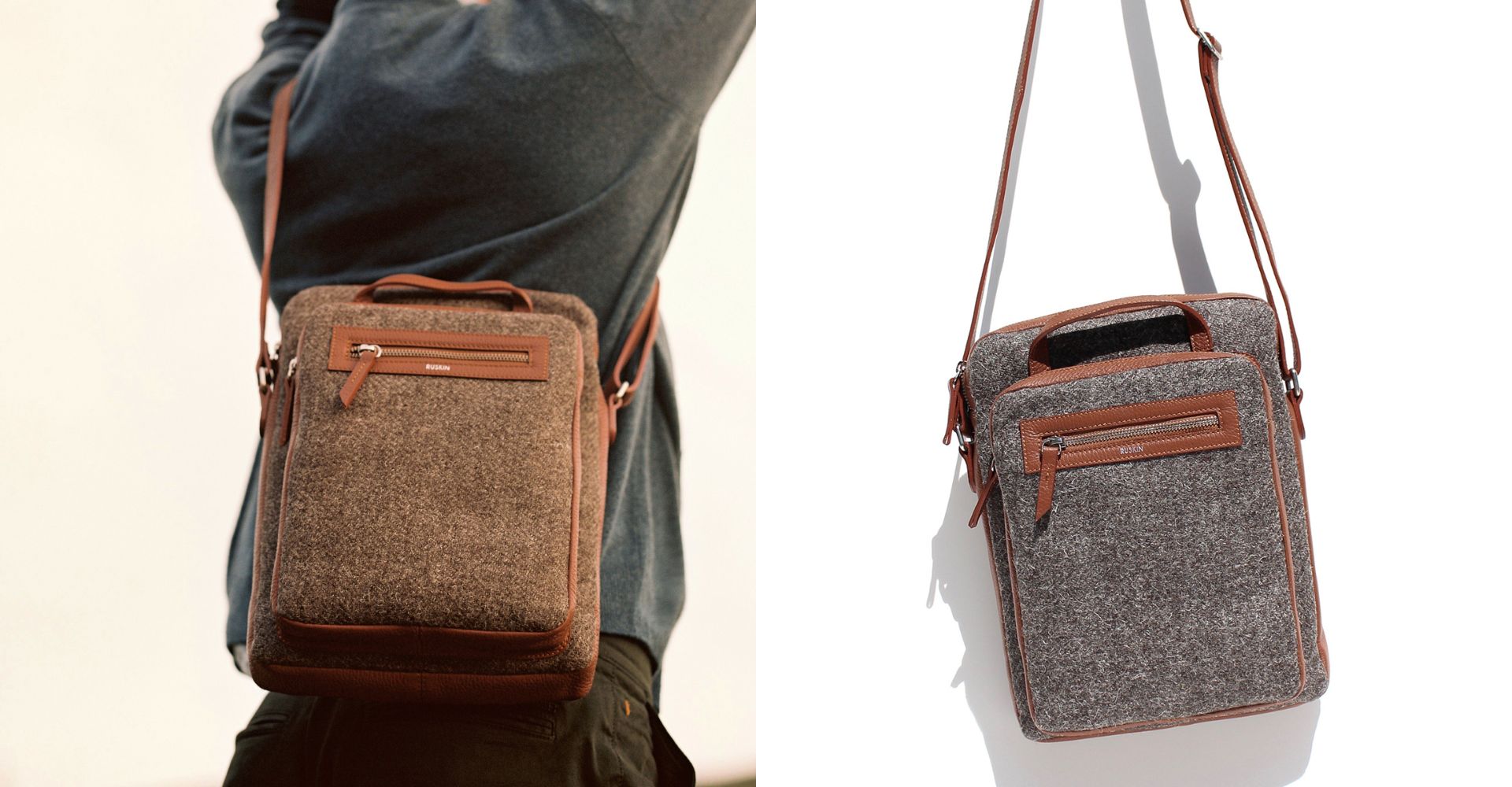 The Elvet in Bracken Leather & Tweed