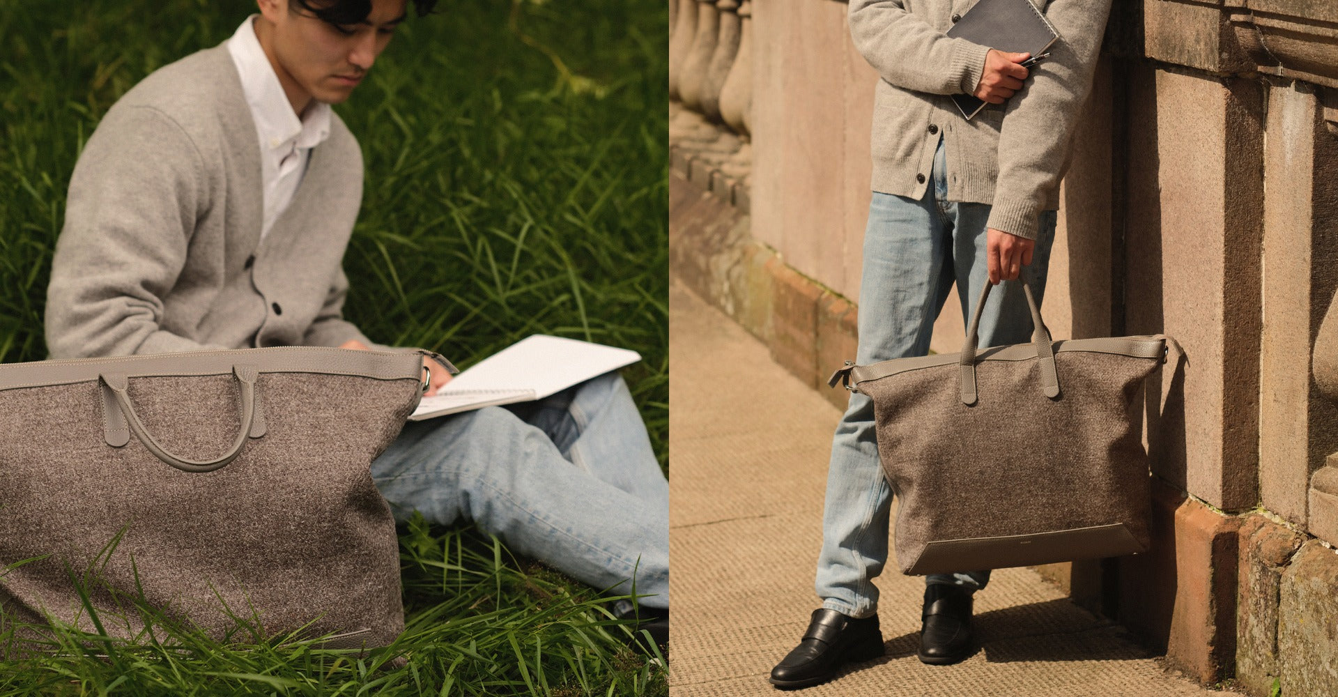 The Quentin Weekender in Mud Leather & Tweed