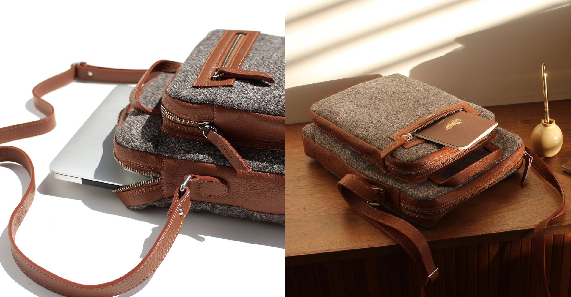 The Elvet in Bracken Leather & Tweed