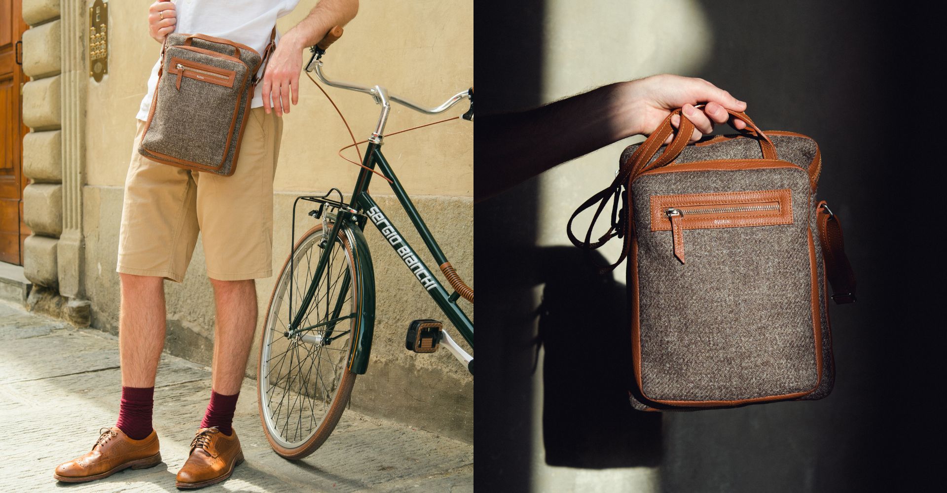 The Elvet in Bracken Leather & Tweed