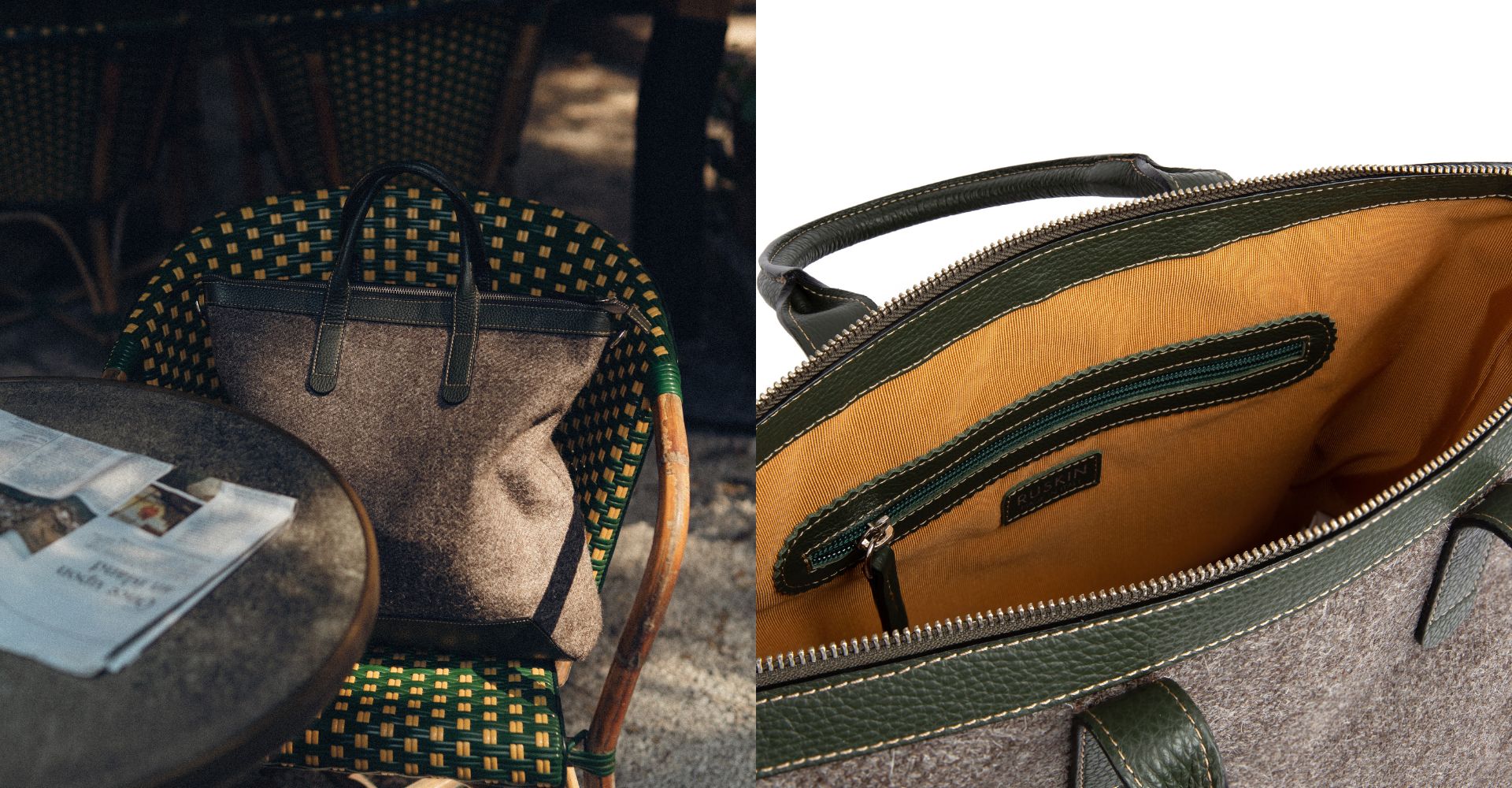 The Quentin Tote in Birch Leather & Tweed