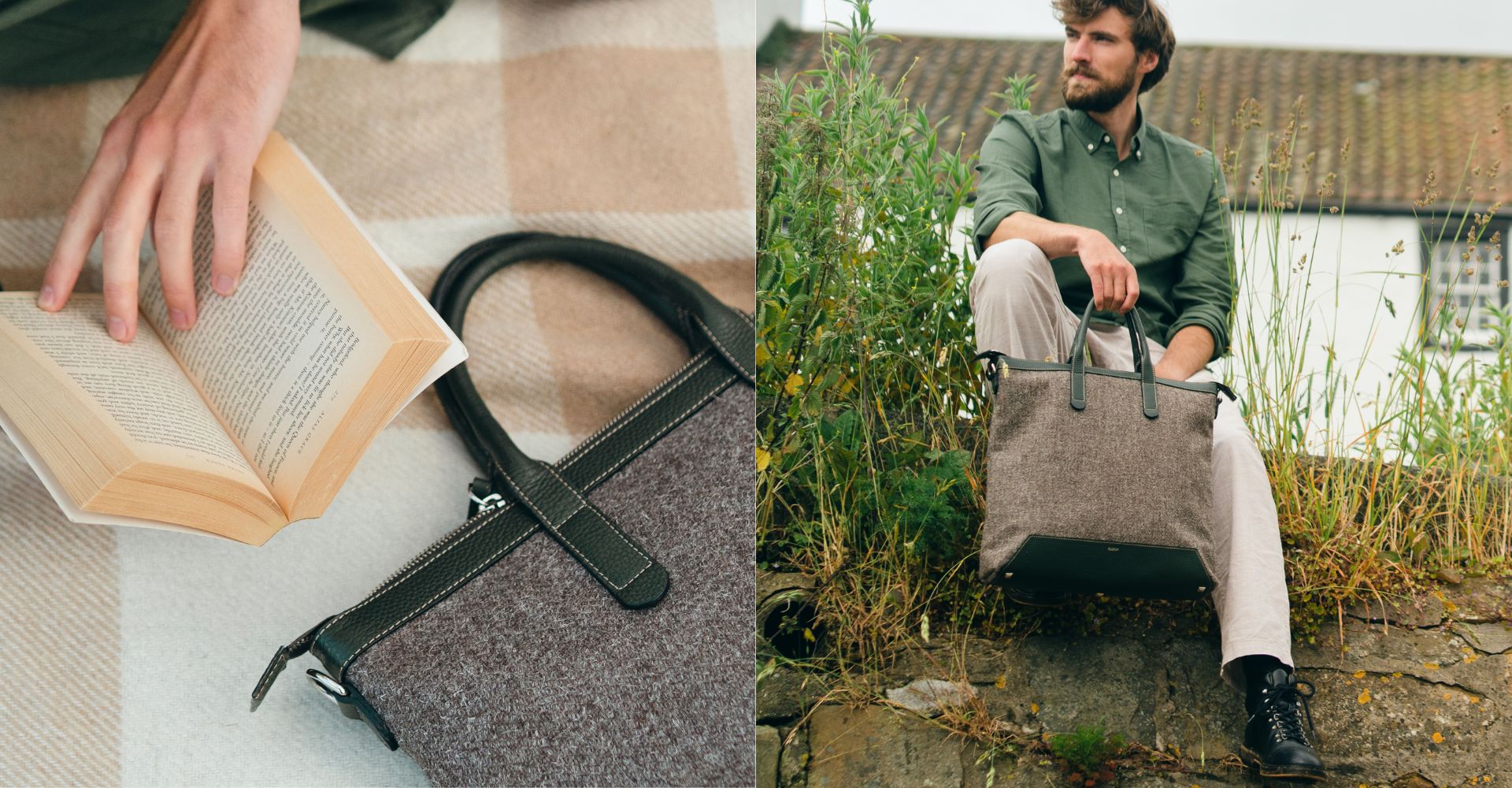 The Quentin Tote in Birch Leather & Tweed