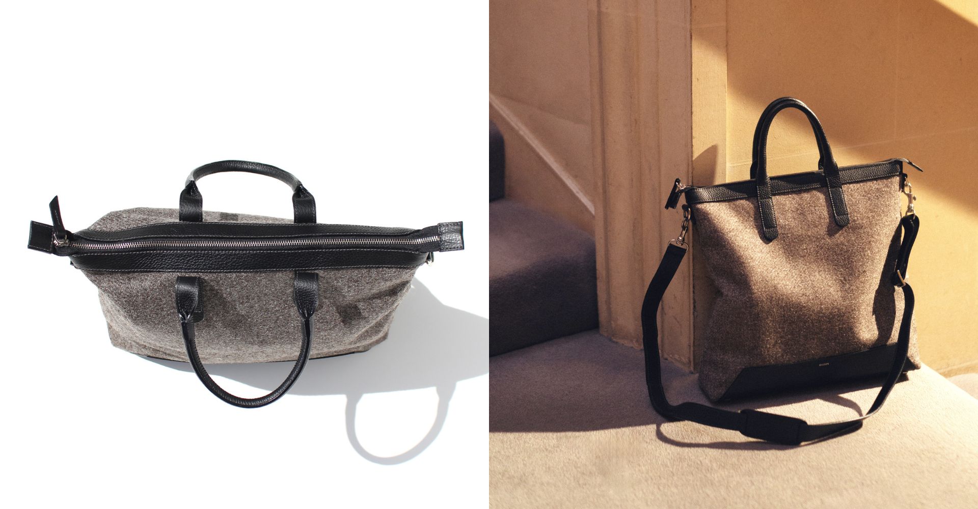 The Quentin Tote in Black Leather & Tweed