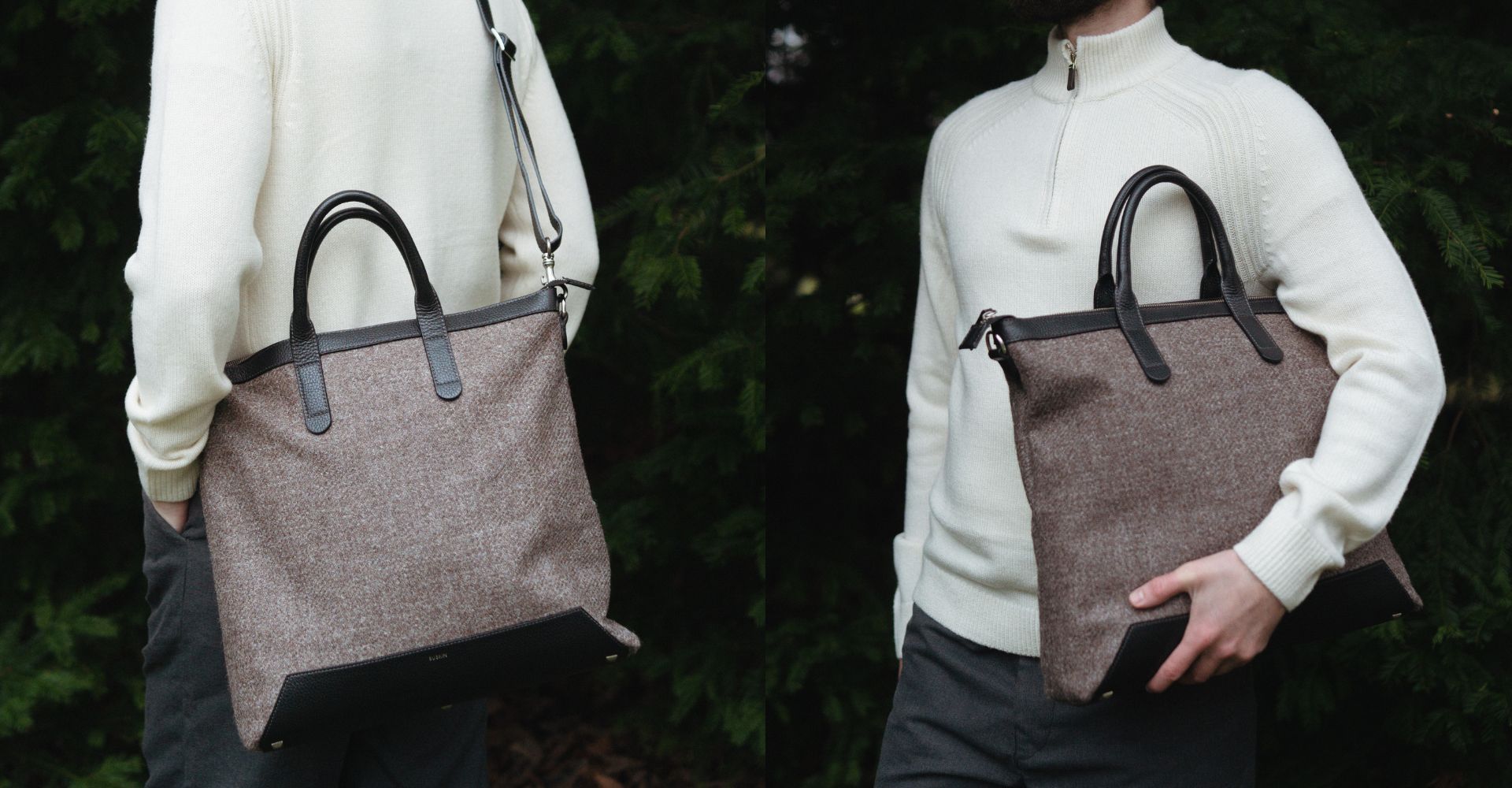 The Quentin Tote in Black Leather & Tweed