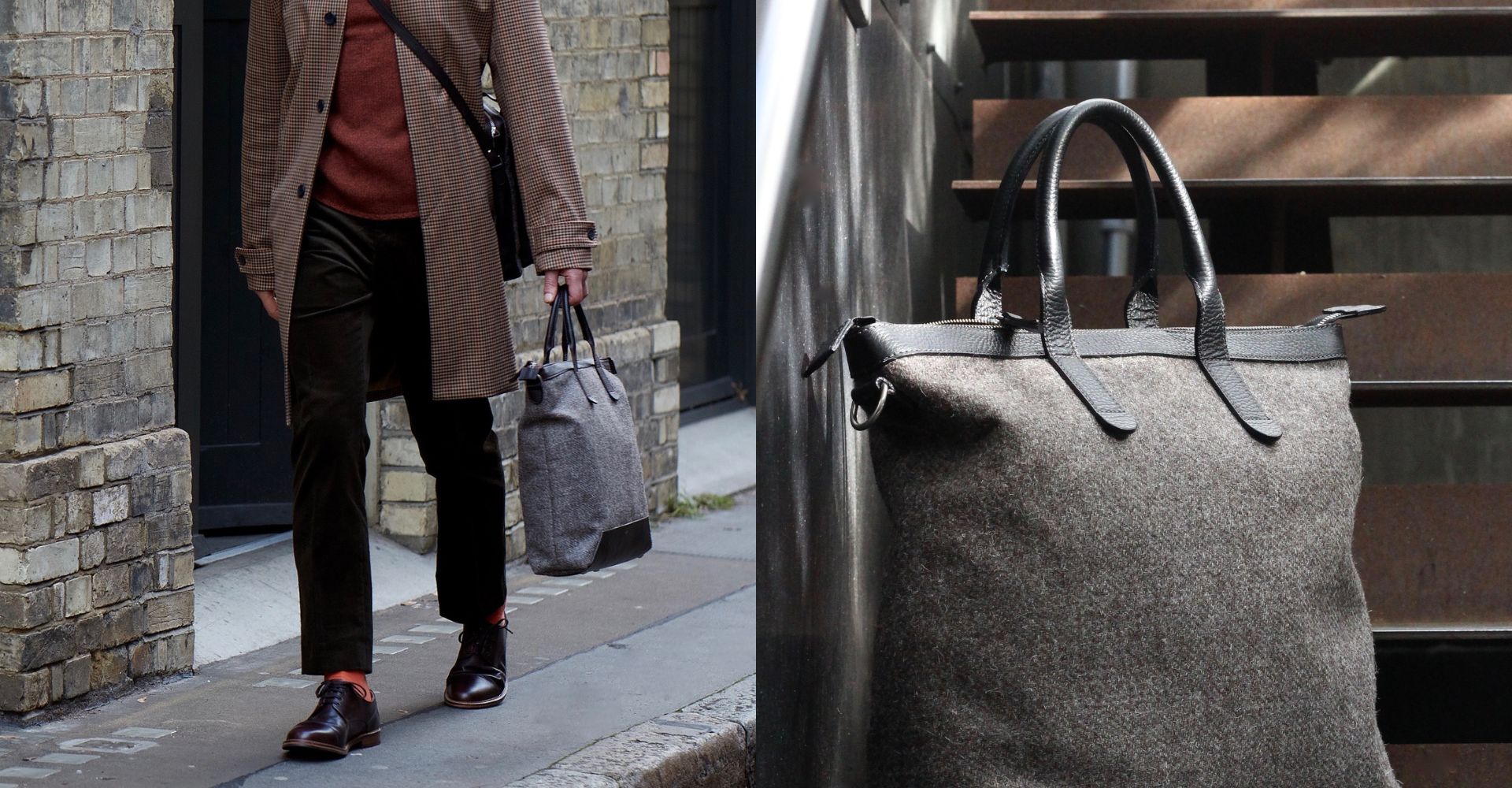 The Quentin Tote in Black Leather & Tweed