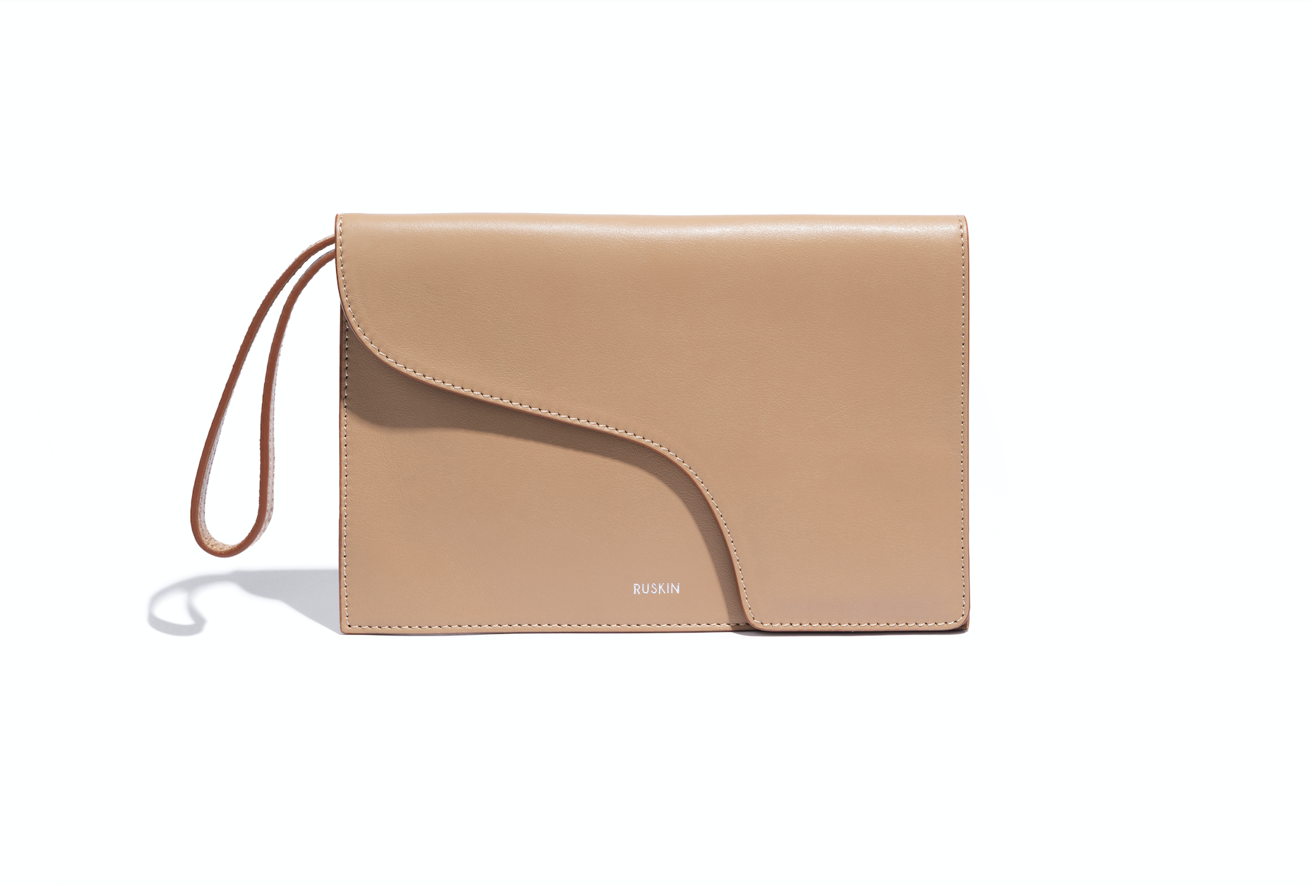 camille clutch in biscotto leather and suede