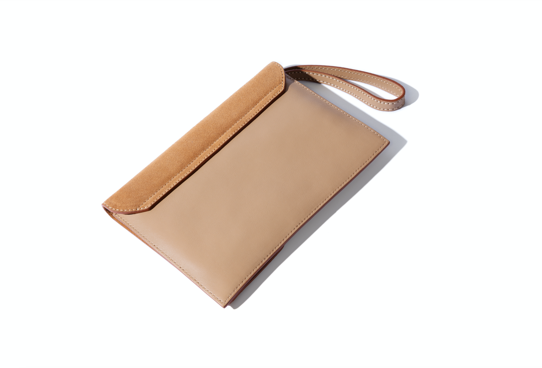 camille clutch in warm ochre leather and suede