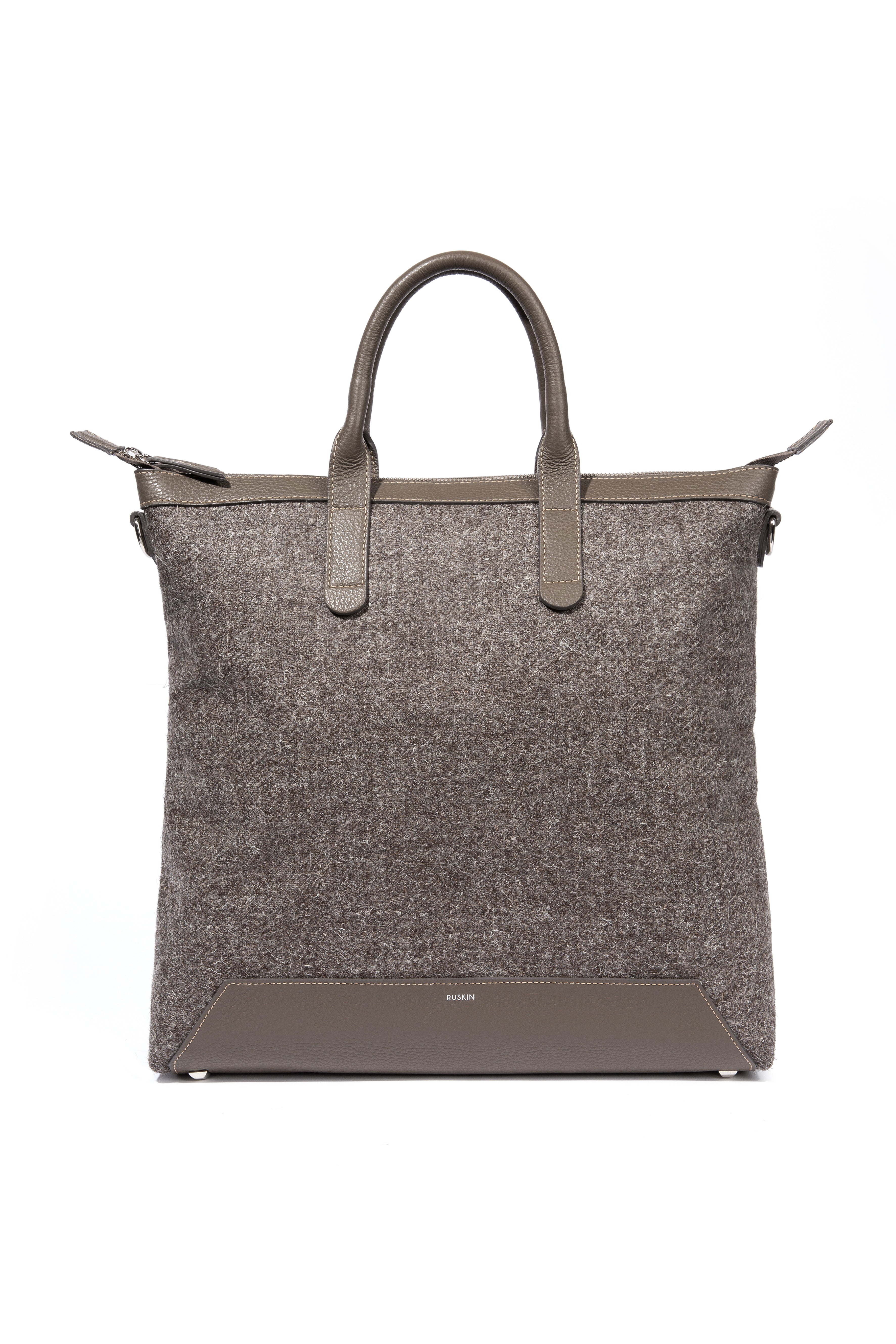 The Quentin Tote in Mud Leather & Tweed