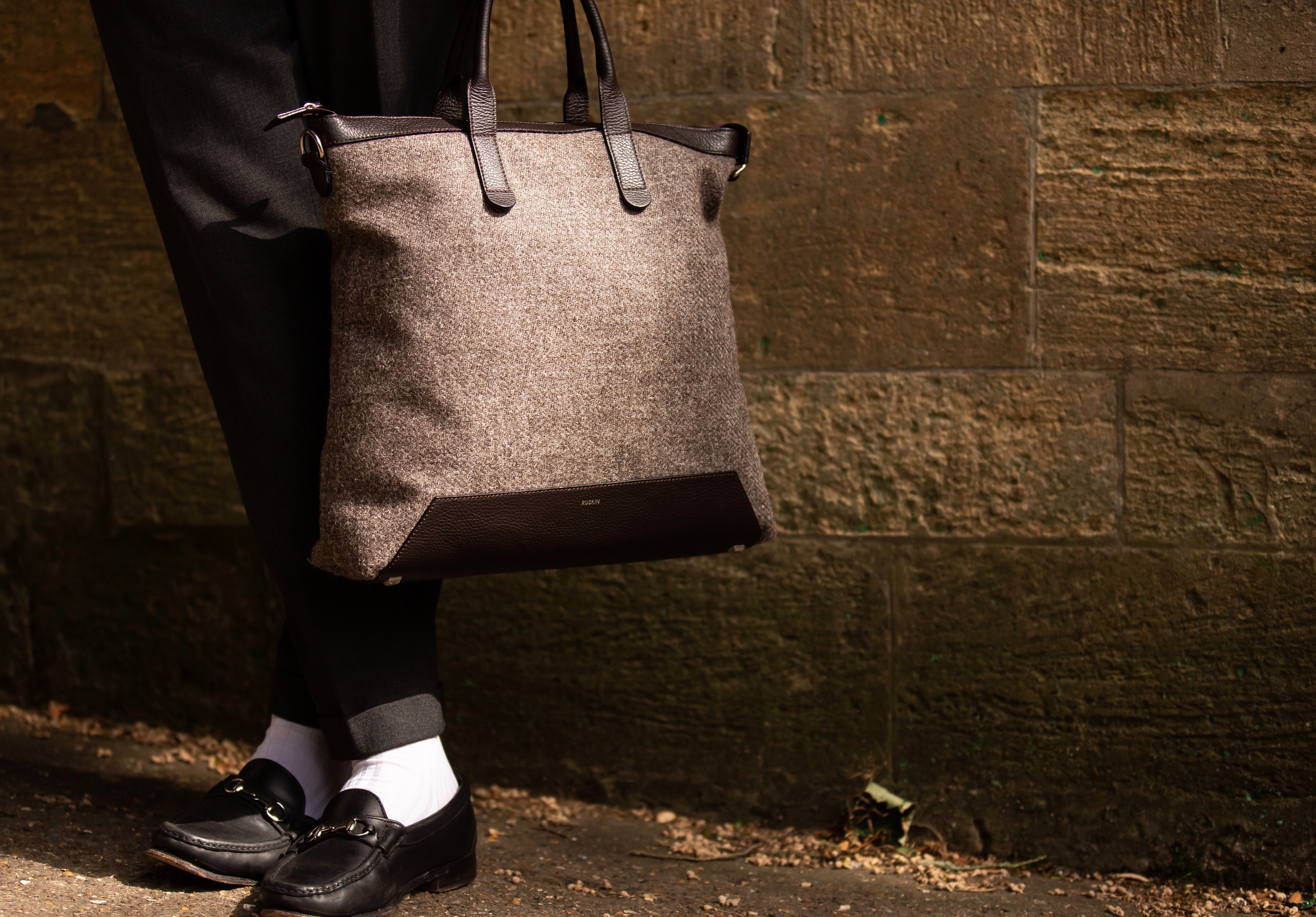 The Quentin Tote in Chocolate Leather & Tweed