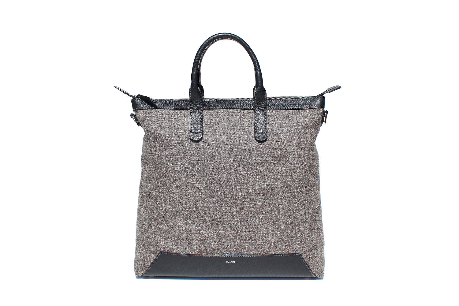 The Quentin Tote in Black Leather & Tweed
