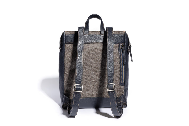 The Hopper in Oxford Blue Leather & Tweed