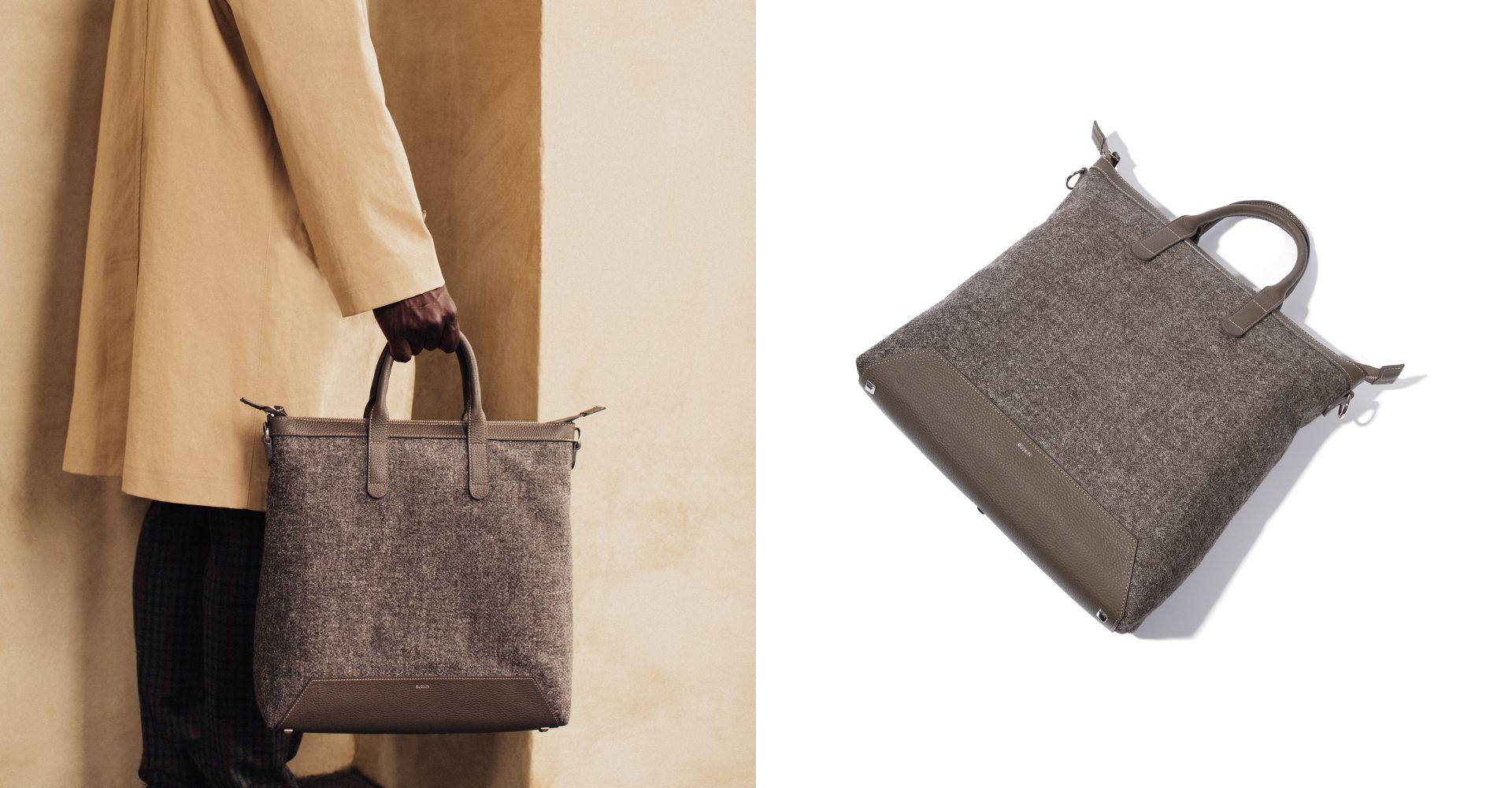 The Quentin Tote in Mud Leather & Tweed