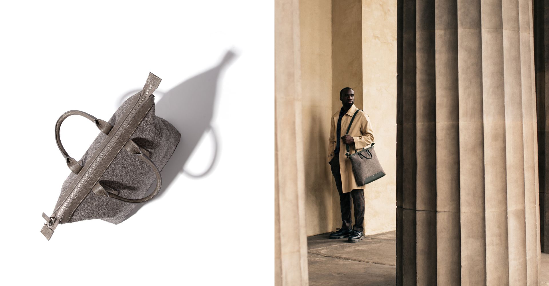 The Quentin Tote in Mud Leather & Tweed