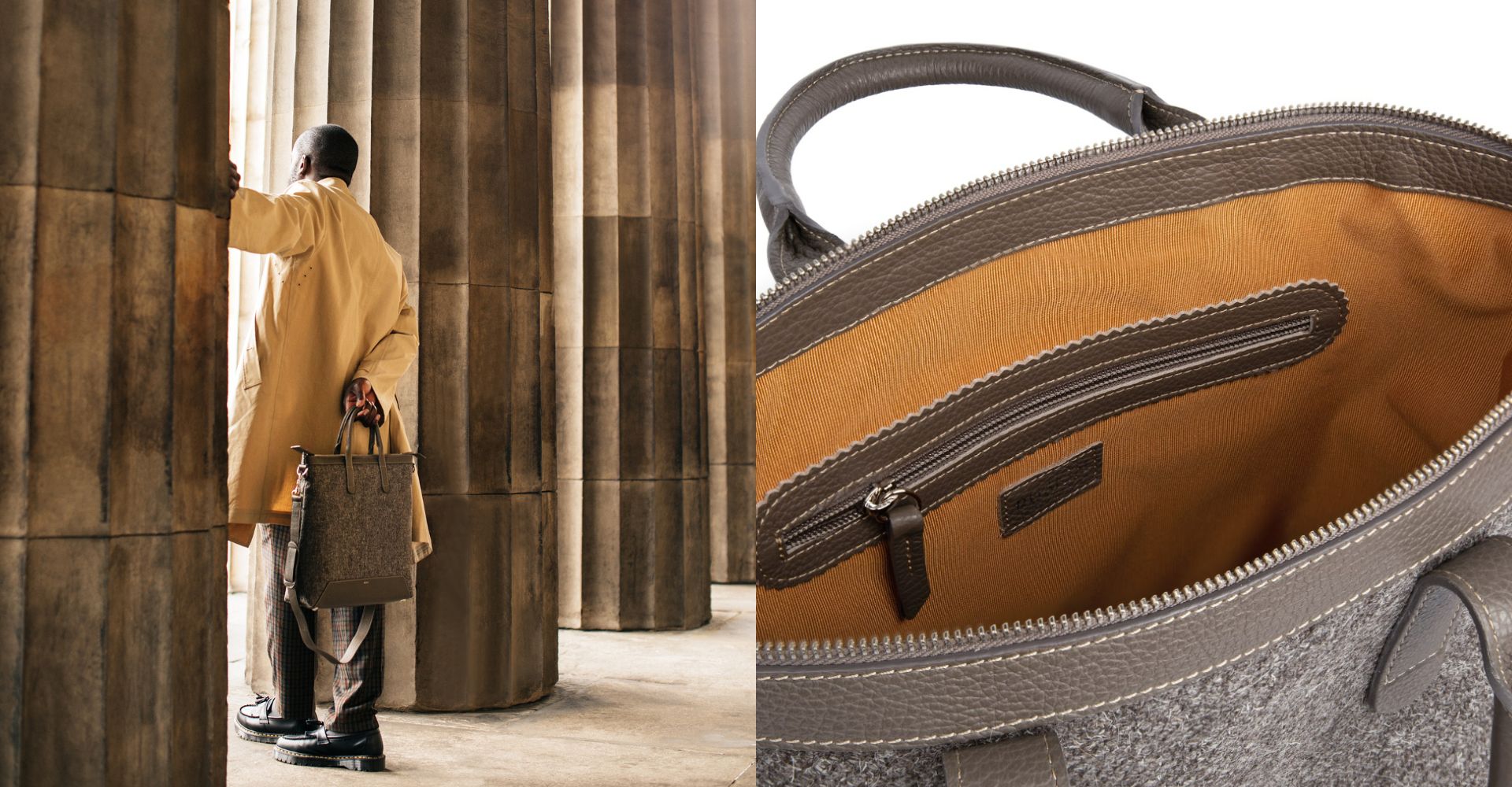 The Quentin Tote in Mud Leather & Tweed