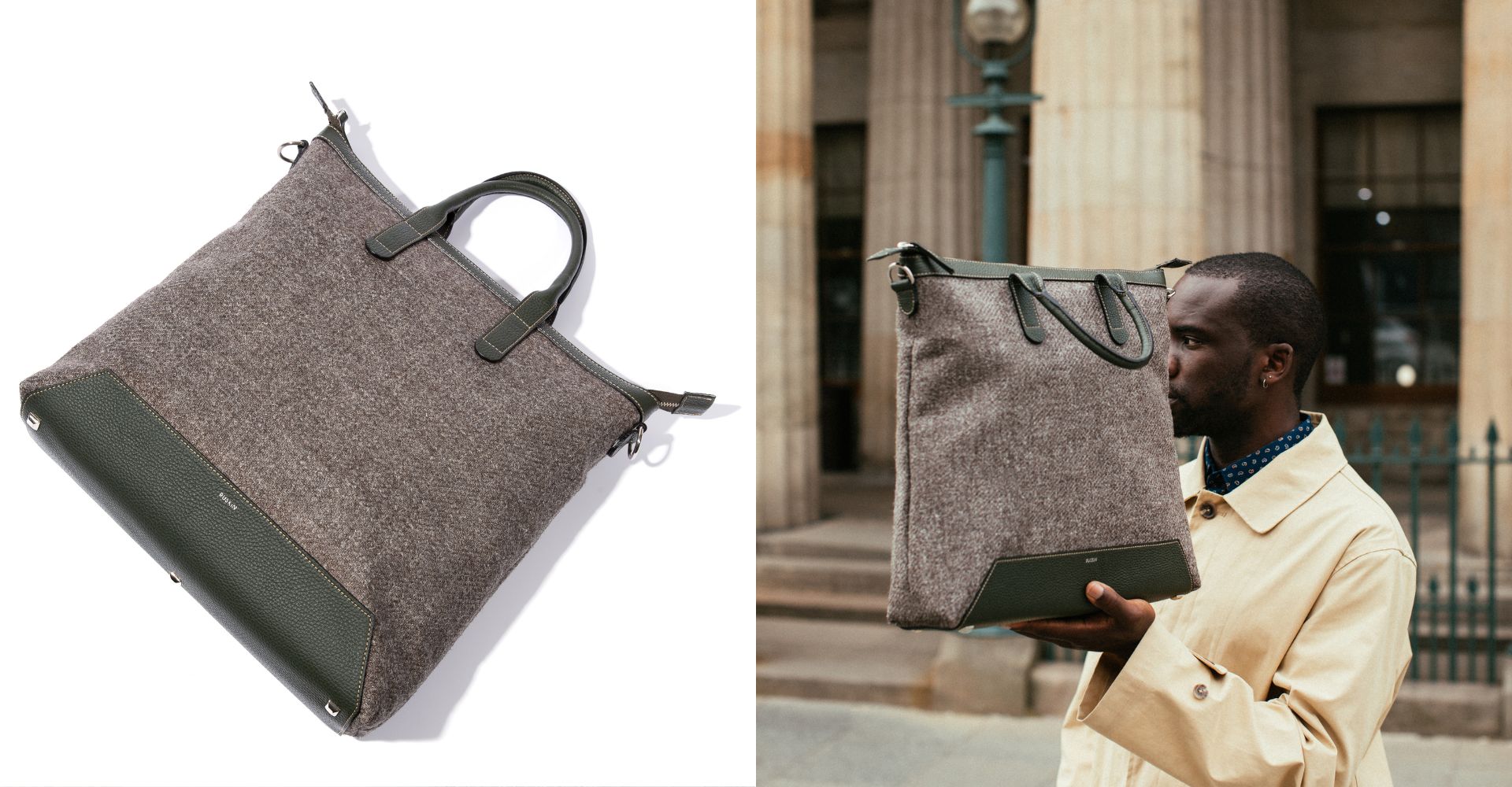 The Quentin Tote in Birch Leather & Tweed