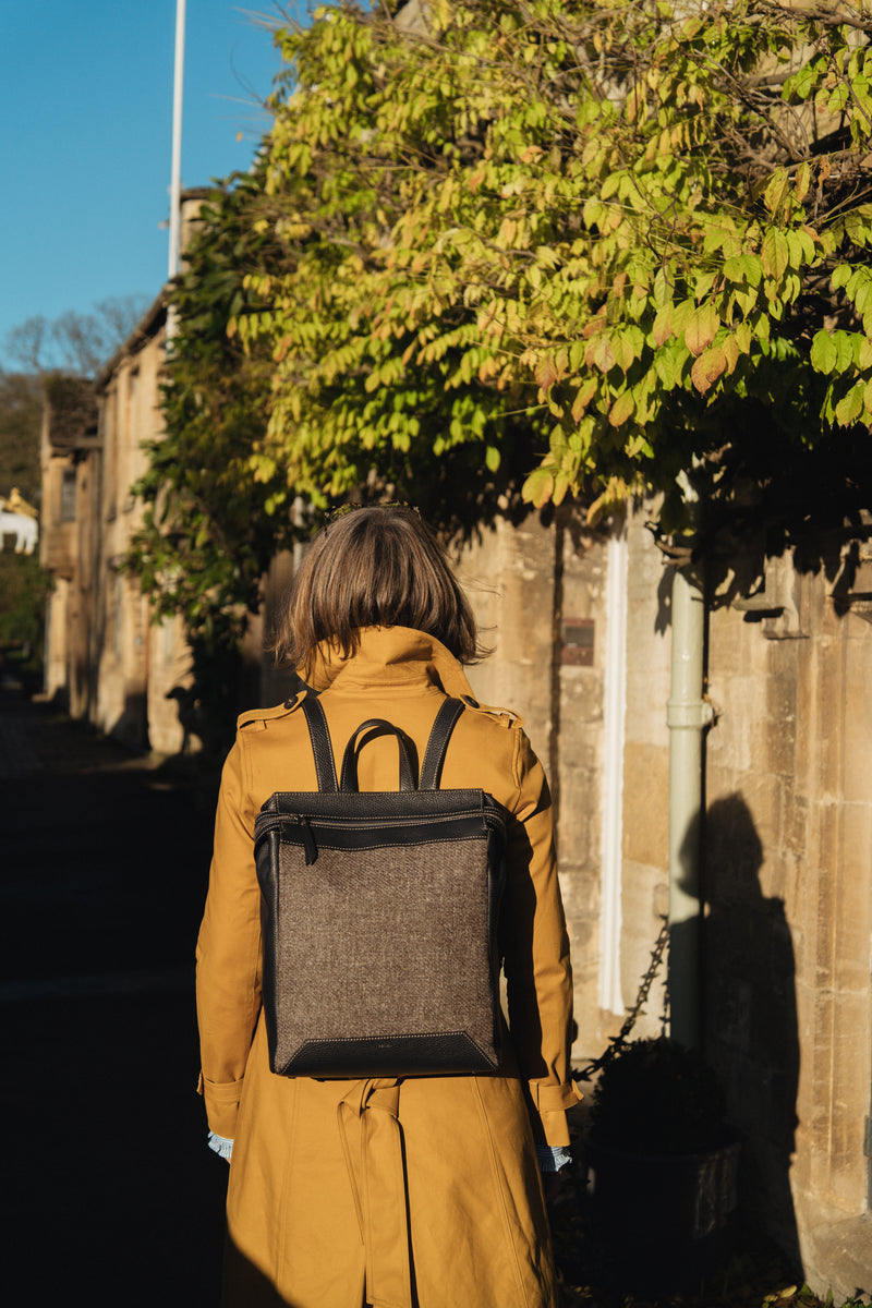 The Hopper in Oxford Blue Leather & Tweed