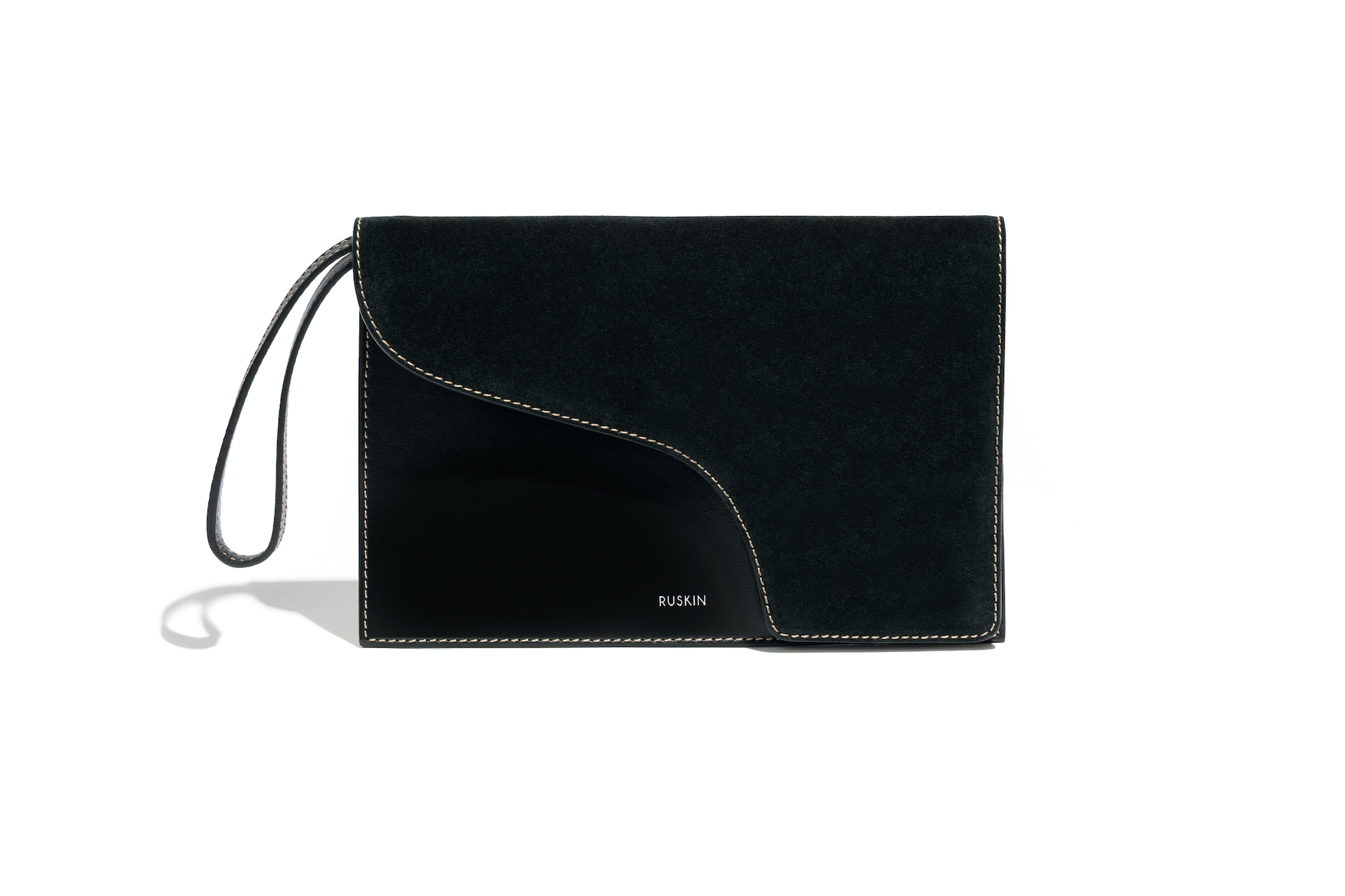 Camille Clutch in Black Leather and Suede