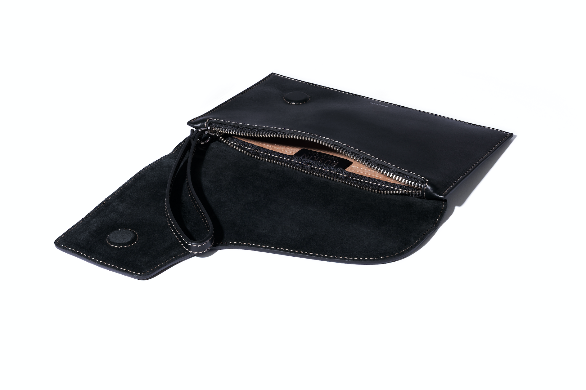 Camille Clutch in Black Leather and Suede