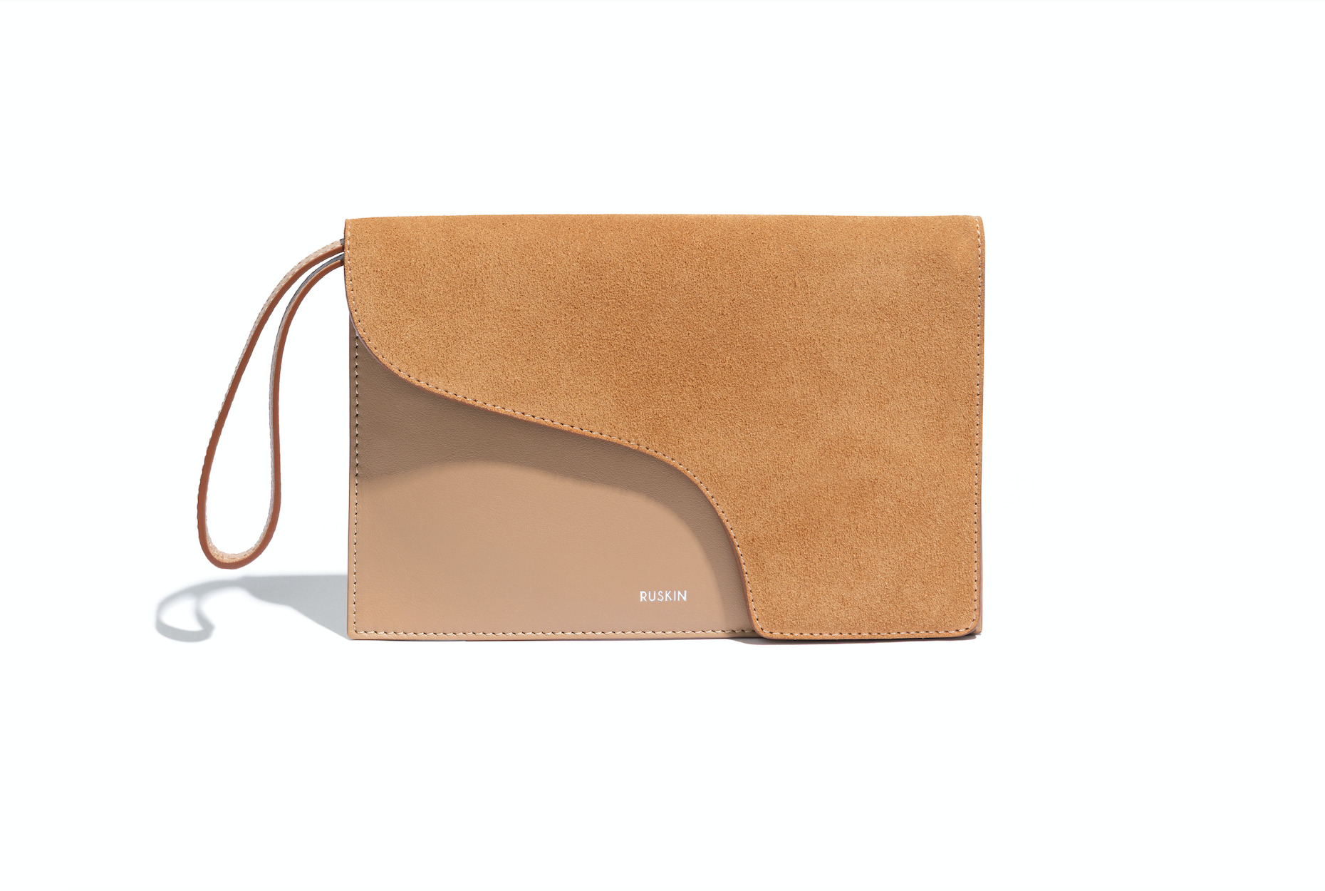 camille clutch in warm ochre leather and suede