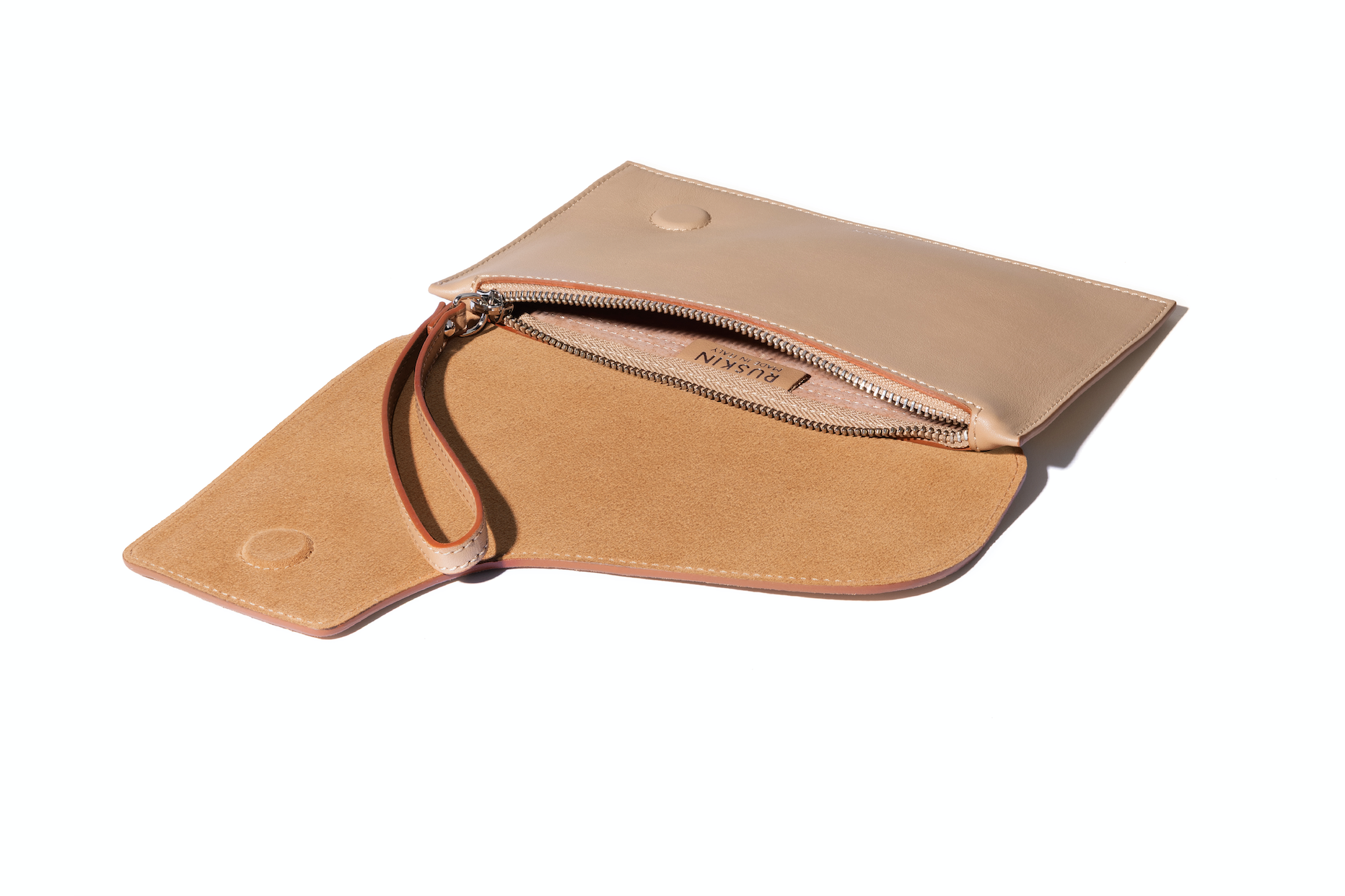camille clutch in warm ochre leather and suede