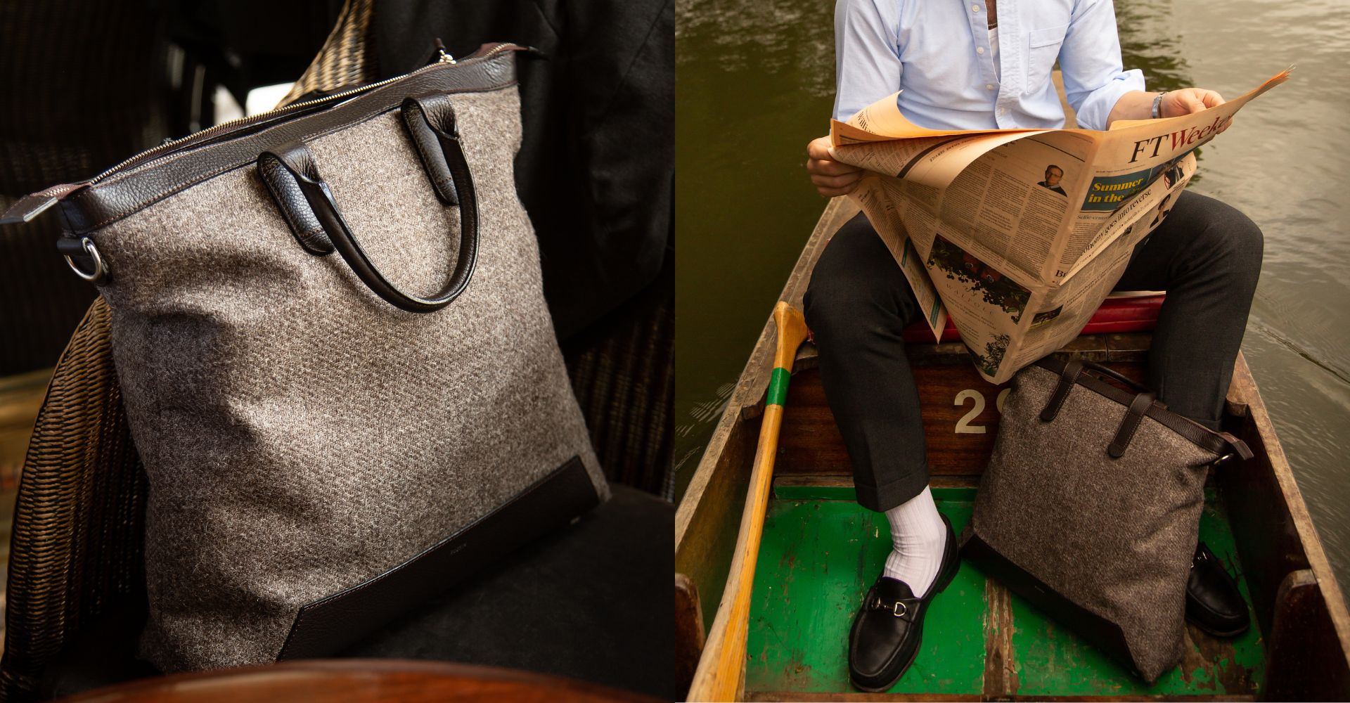 The Quentin Tote in Chocolate Leather & Tweed