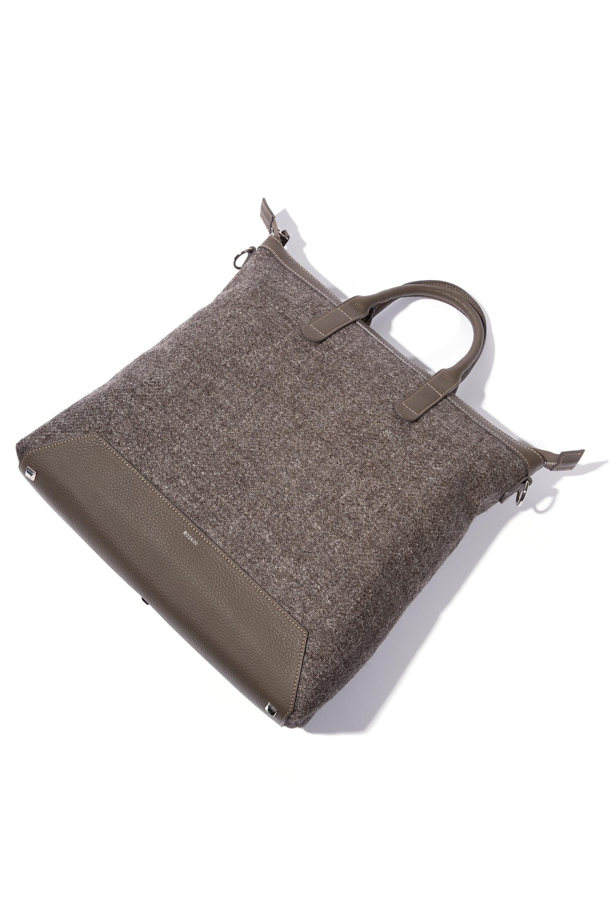 The Quentin Tote in Mud Leather & Tweed