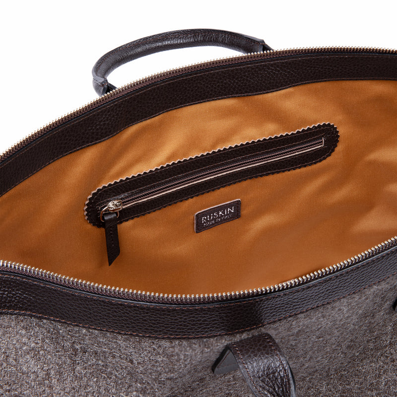 The Quentin Weekender in Chocolate Leather & Tweed