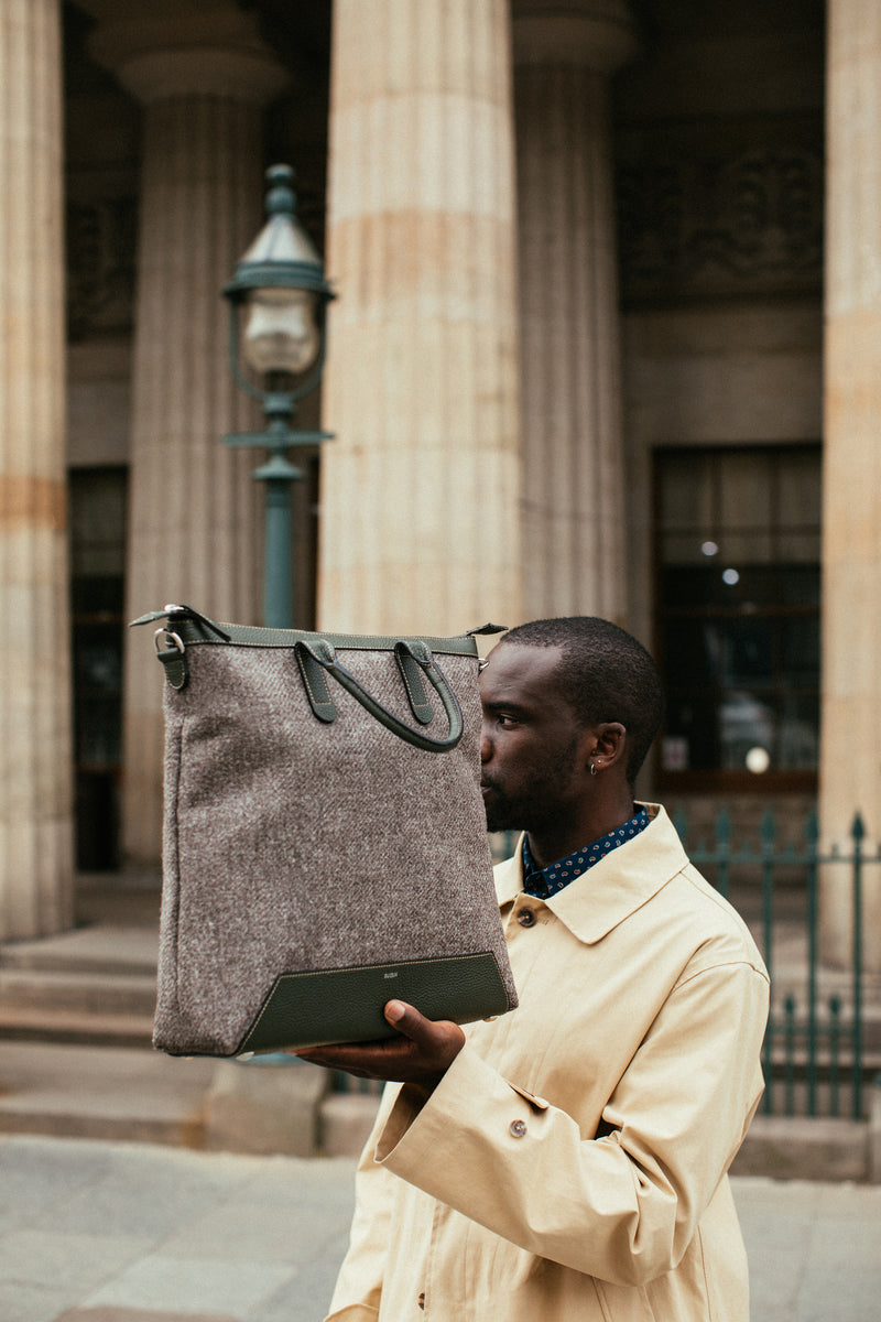 The Quentin Tote in Birch Leather & Tweed