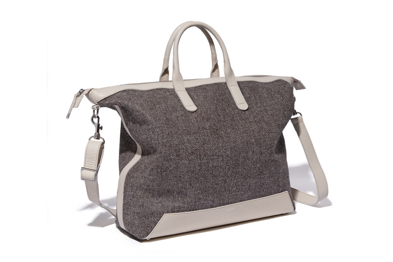 The Quentin Weekender in Cream Leather & Tweed
