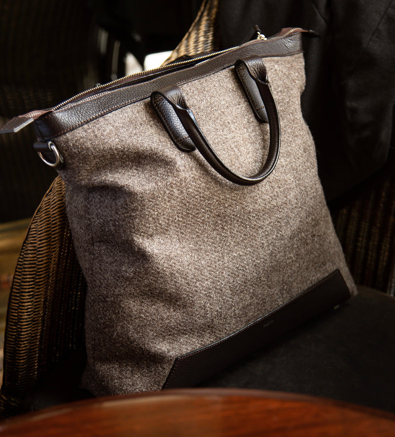 The Quentin Tote in Chocolate Leather & Tweed