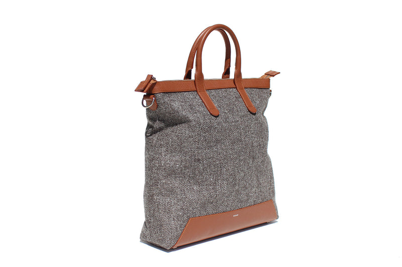 The Quentin Tote in Cognac Leather & Tweed