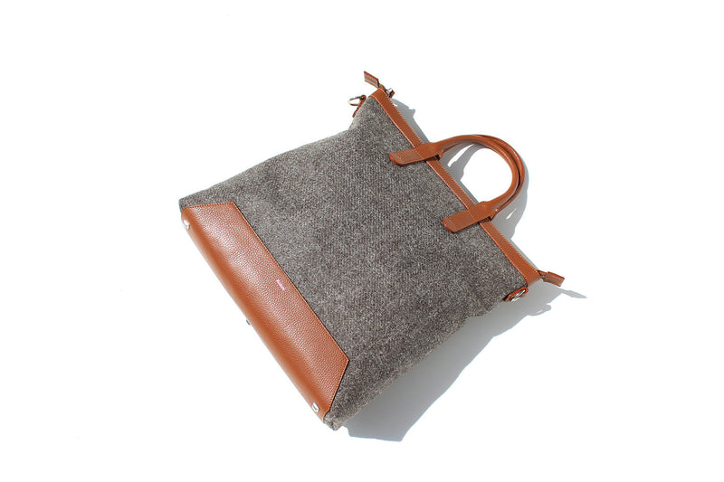 The Quentin Tote in Cognac Leather & Tweed