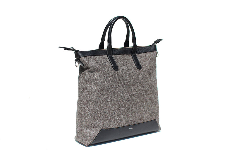 The Quentin Tote in Black Leather & Tweed