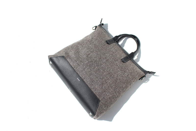 The Quentin Tote in Black Leather & Tweed